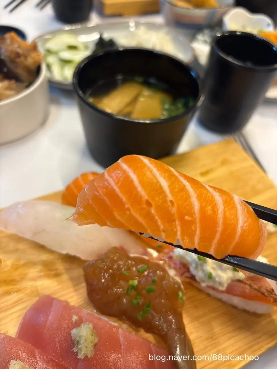 Cross-section of aged raw fish sushi