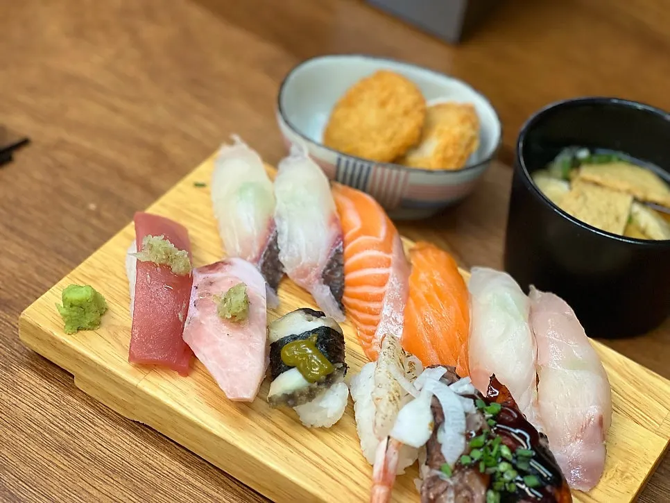Full table spread of VIP Sushi 12p