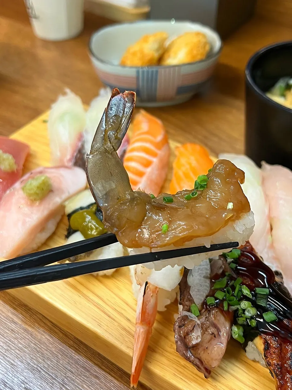 Close-up of salmon and flounder sushi