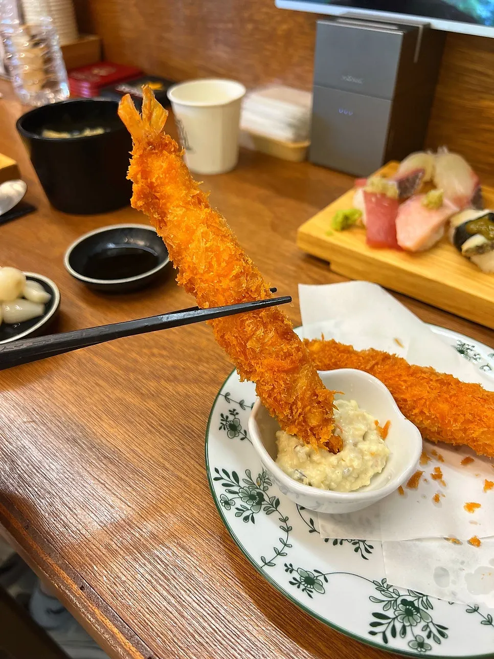 King shrimp tempura received as a review gift