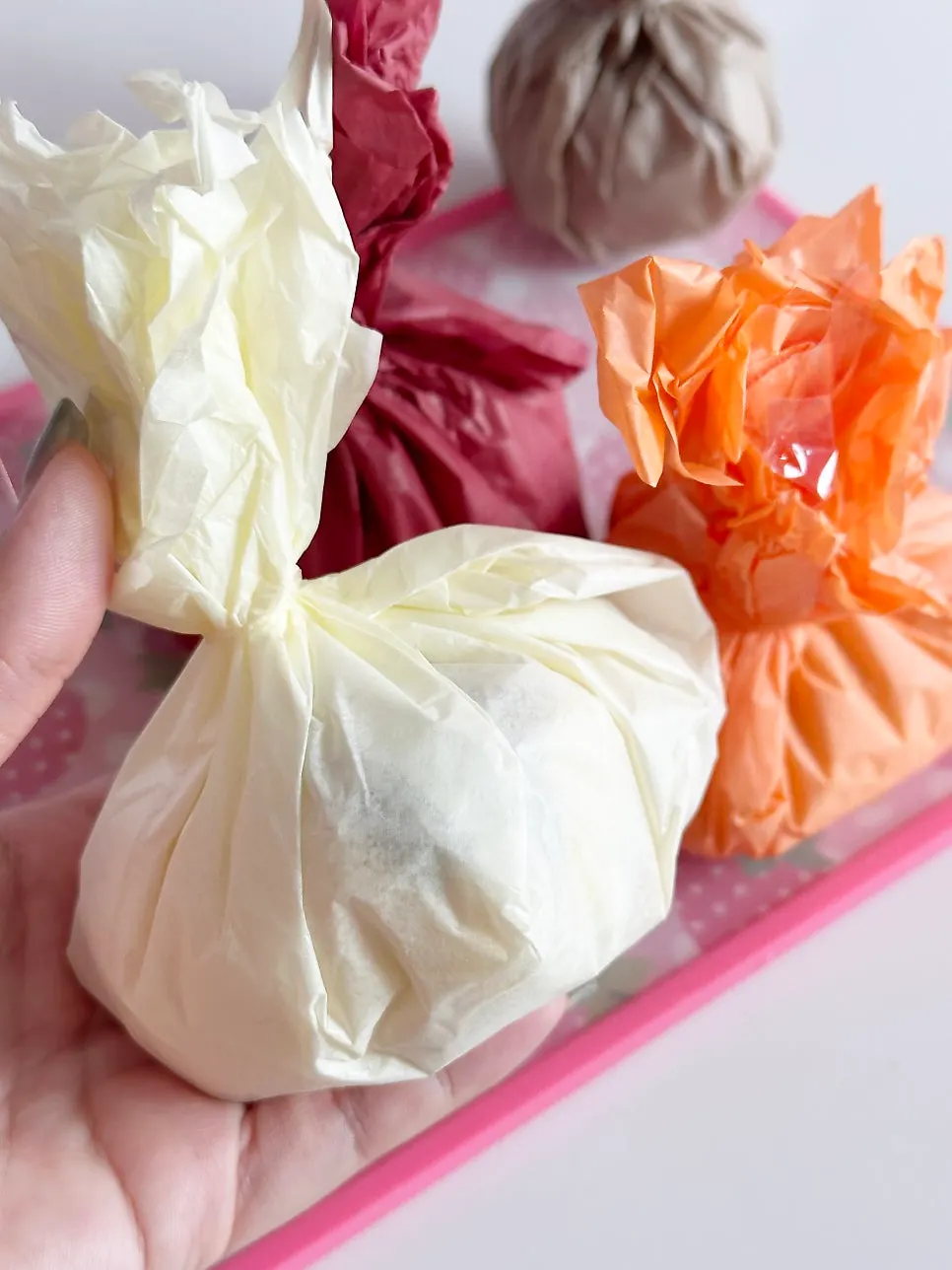 Unwrapped giant fruit mochi from Tareudang