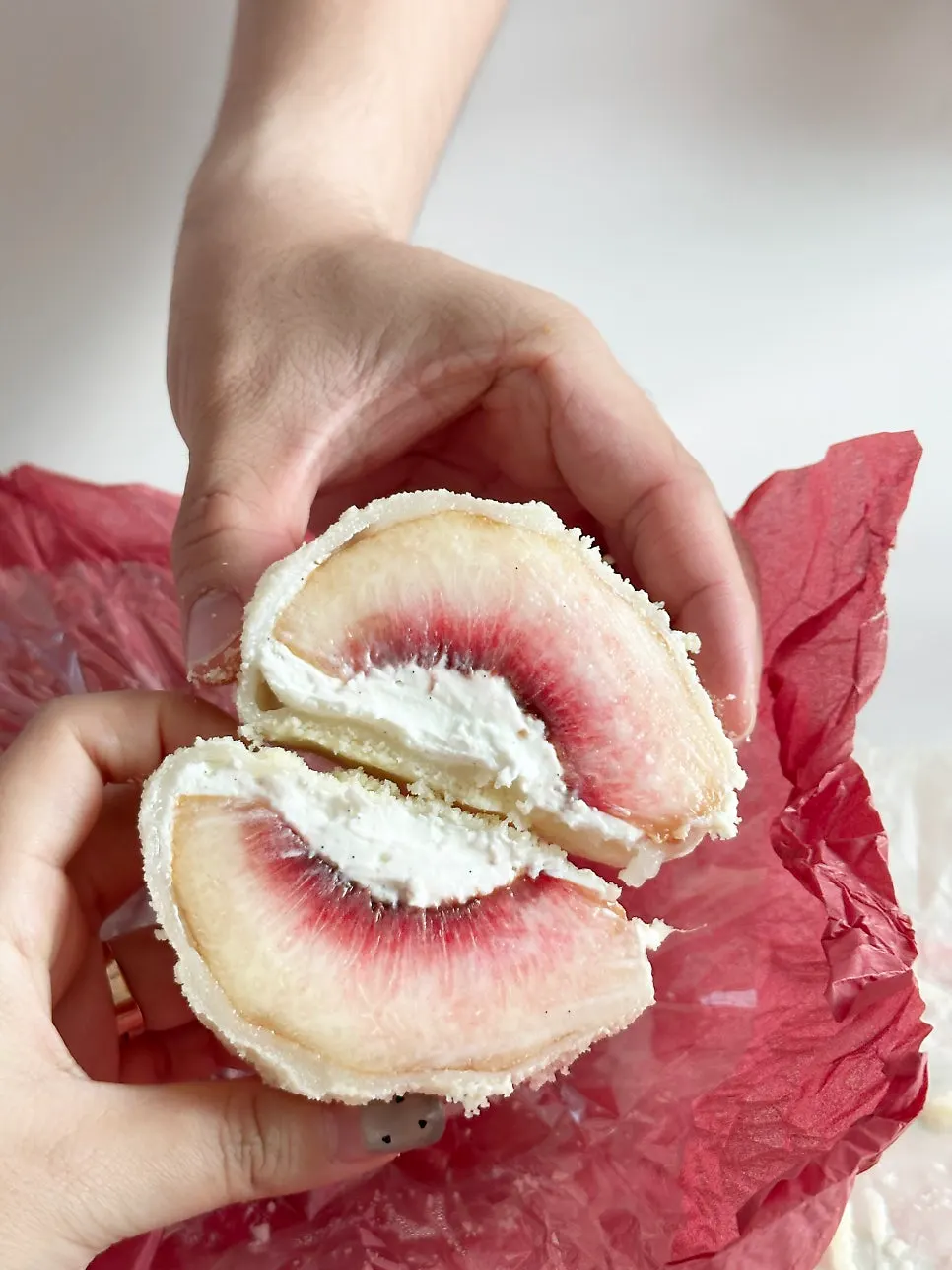 Peach mochi, larger than the other mochi