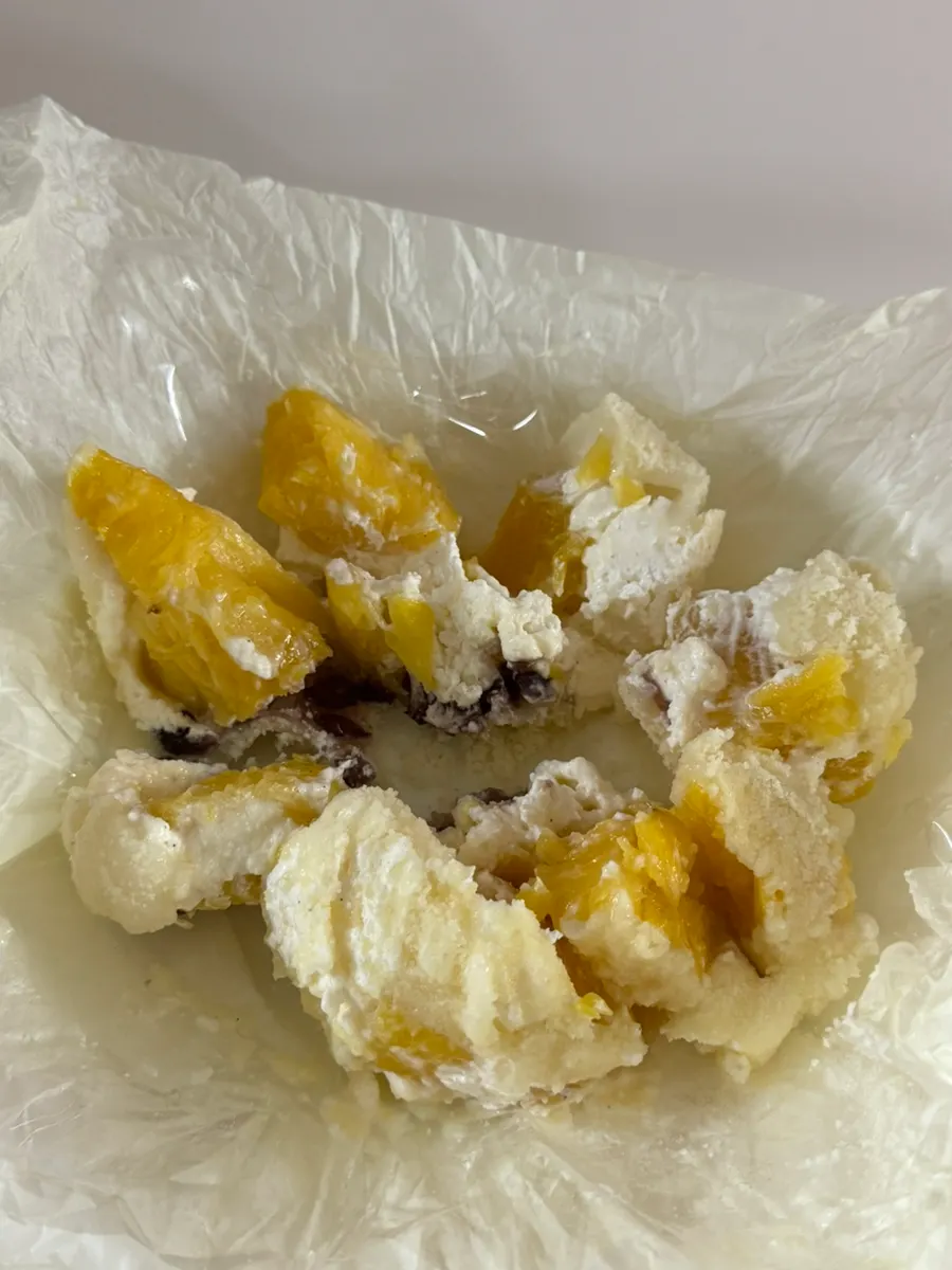 Pineapple fruit mochi cut into 8 pieces