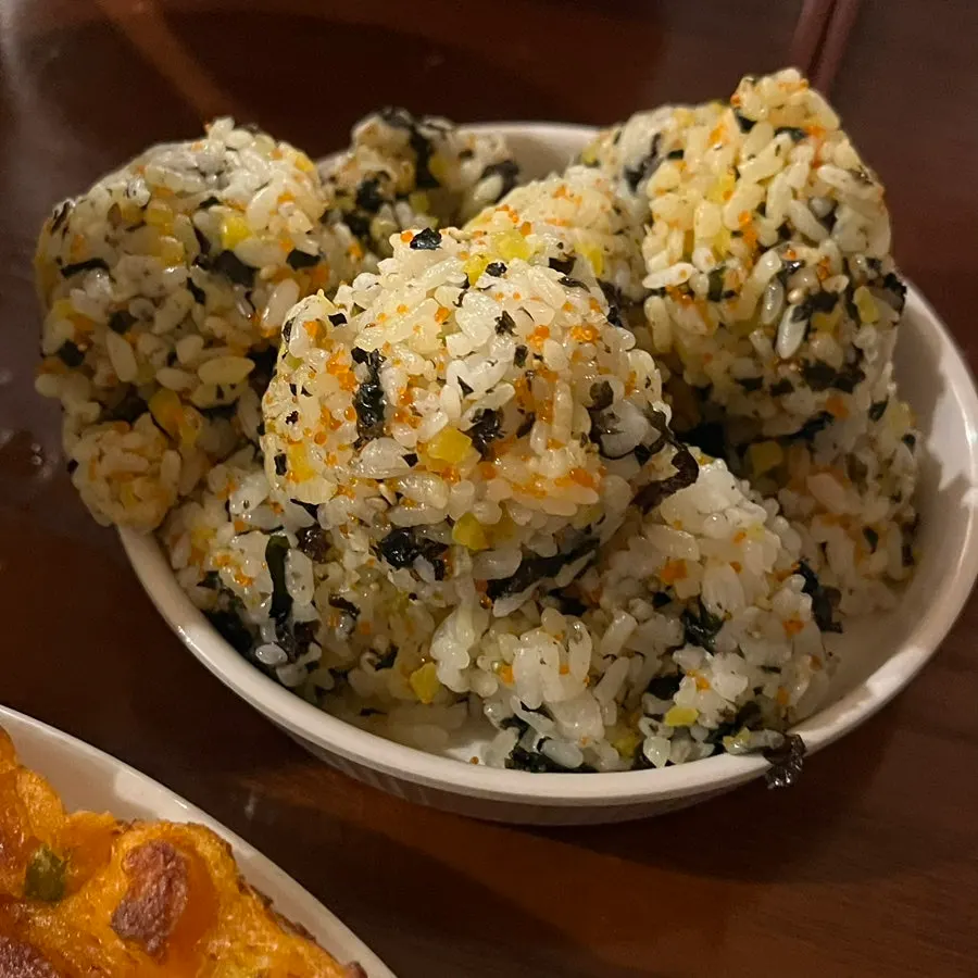 Self-made rice balls shaped by hand