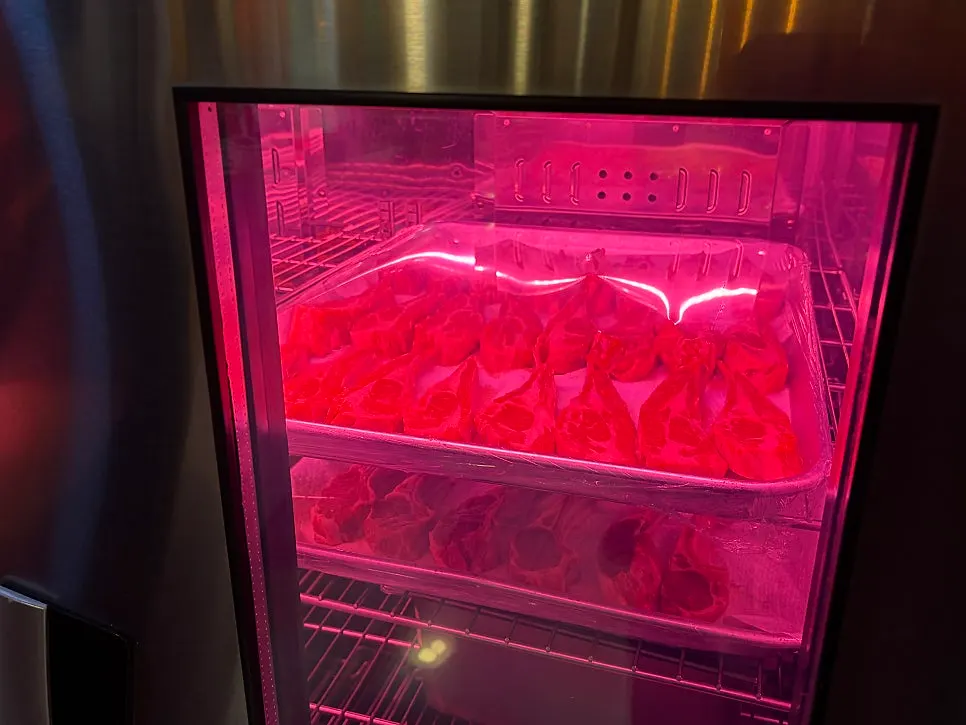 Lamb rib aging fridge inside the restaurant