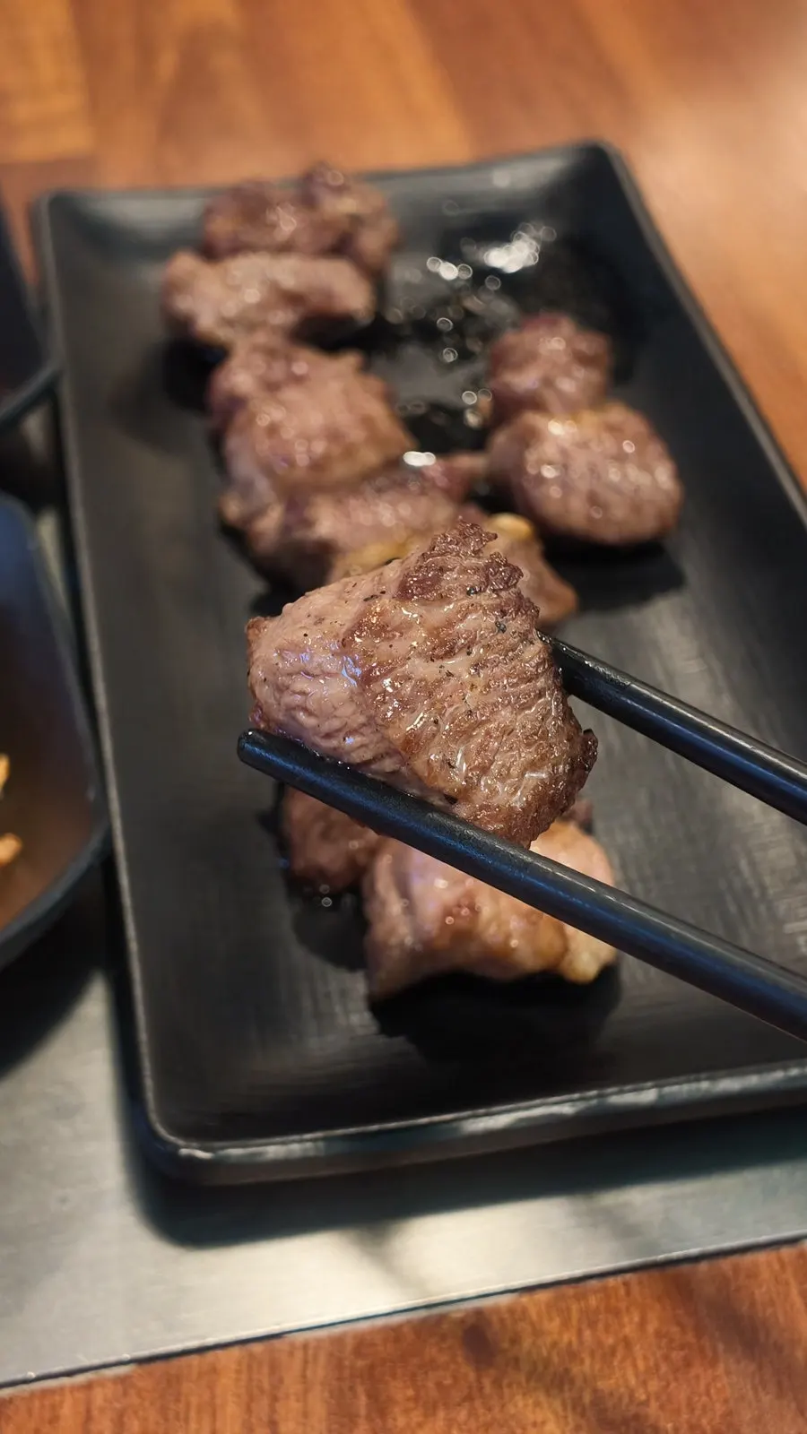 Lamb sirloin cut into bite-sized pieces and grilled