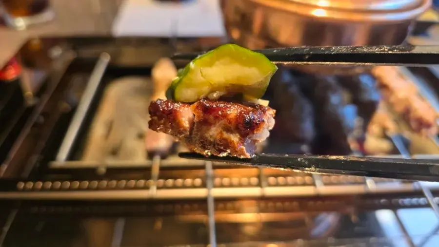 A tender bite of sirloin lamb skewer