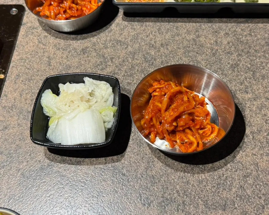 White kimchi and radish salad side dishes