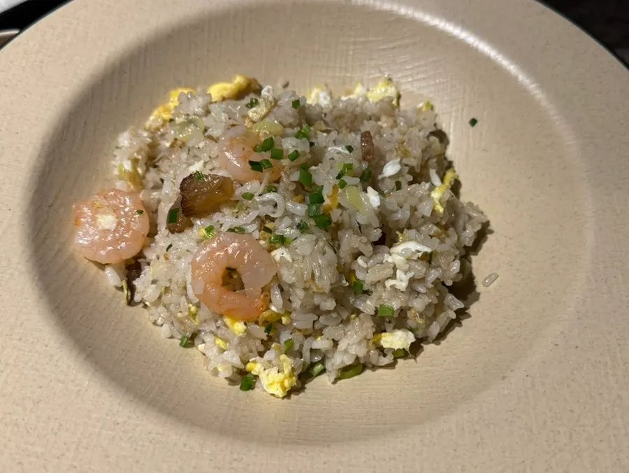 Chinese-style fried rice with egg, sea cucumber, and shrimp