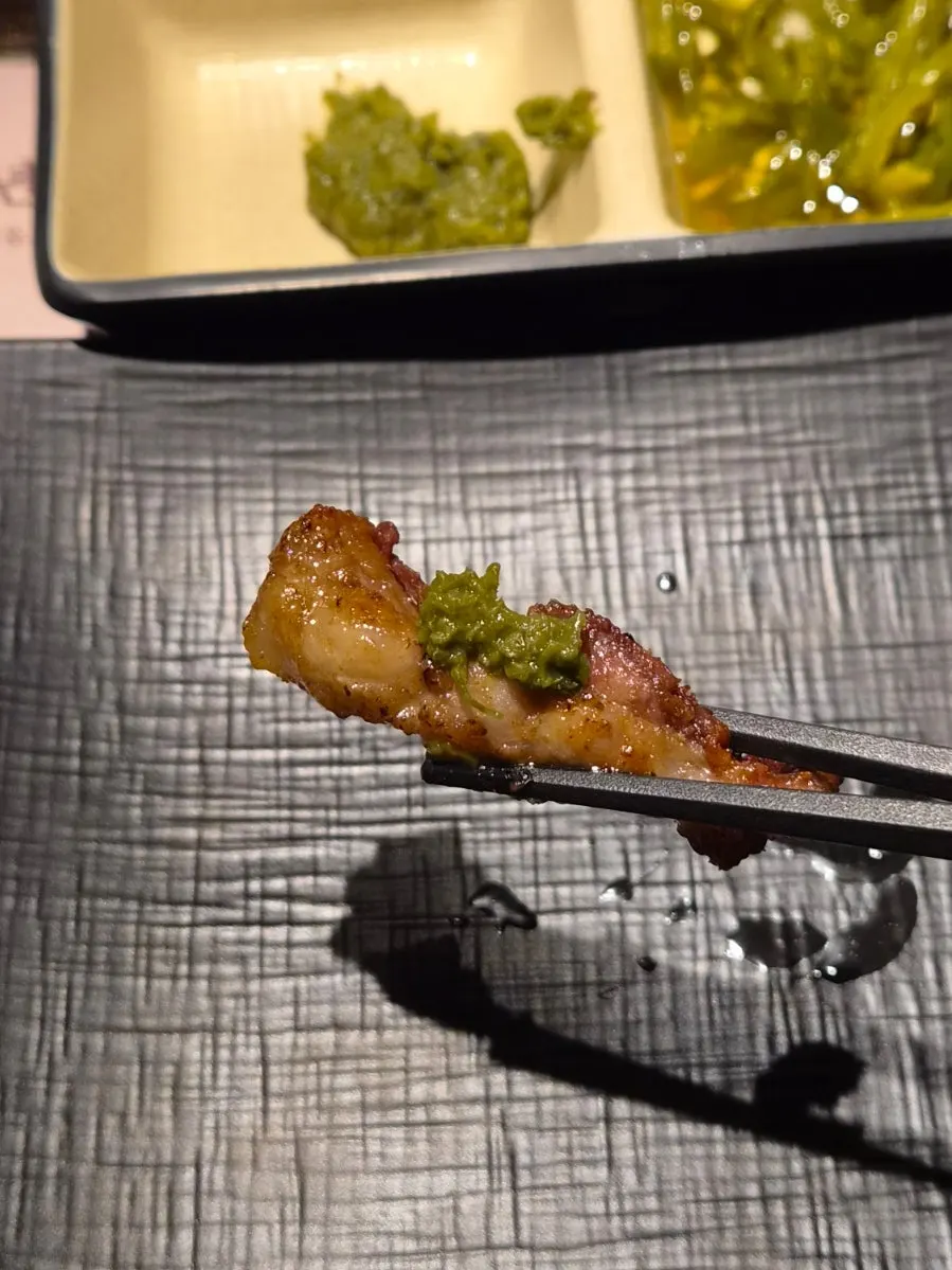 A piece of golden-grilled lamb chop