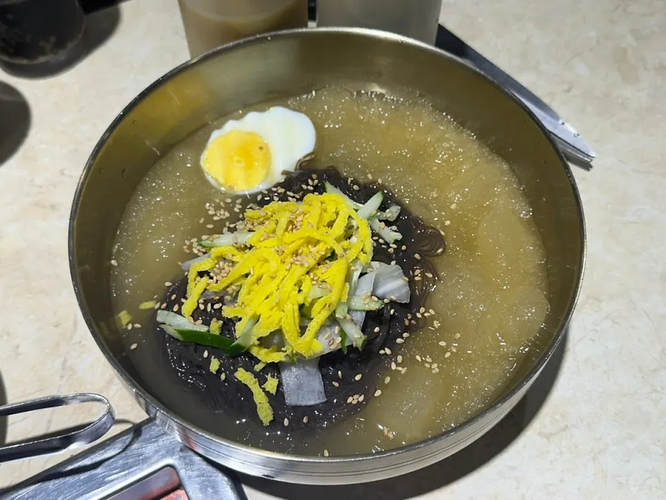 Close-up of chewy cold noodle strands