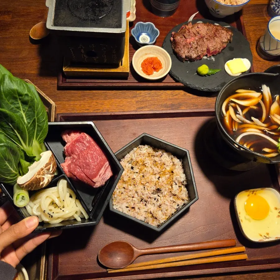 Full view of the Sindong Lab Japanese meal spread