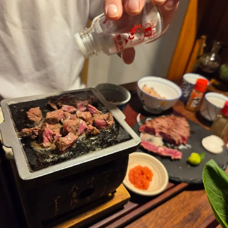 Steak served with a personal tabletop brazier