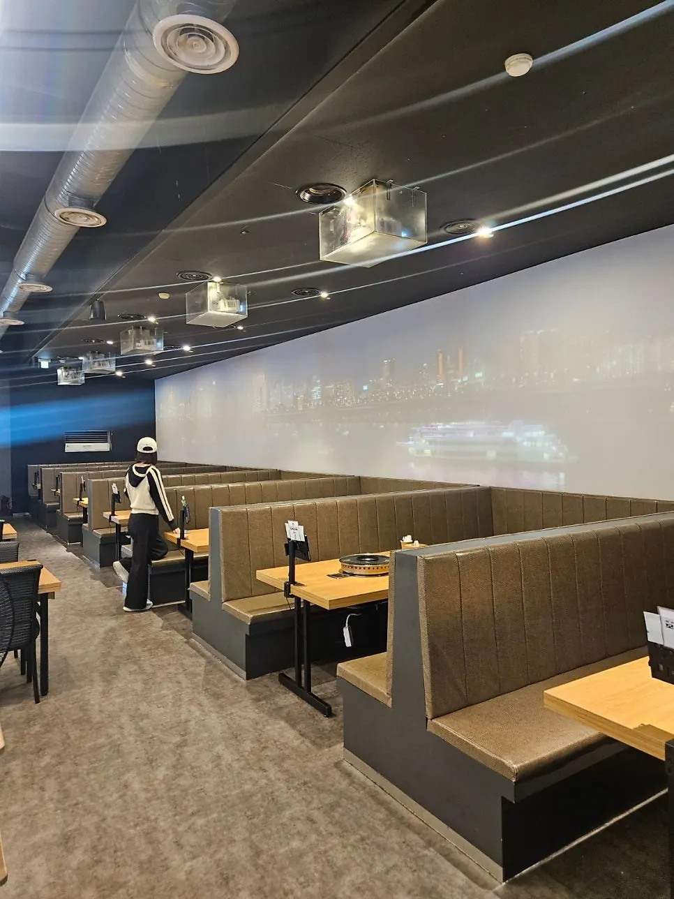 Spacious interior with partitioned seating