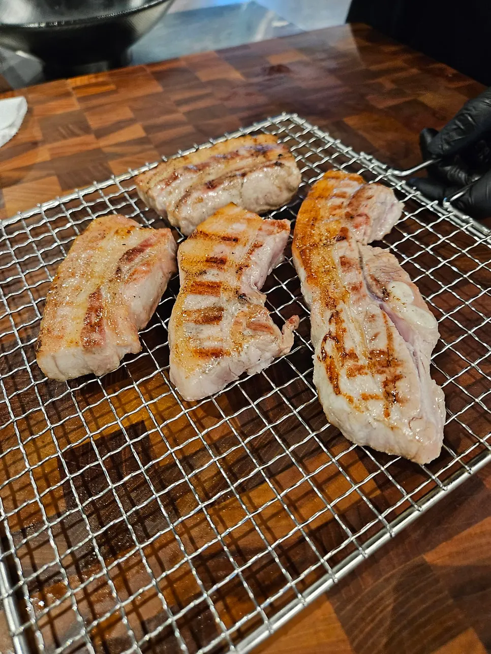 Pre-grilled pork belly cut into bite-sized pieces