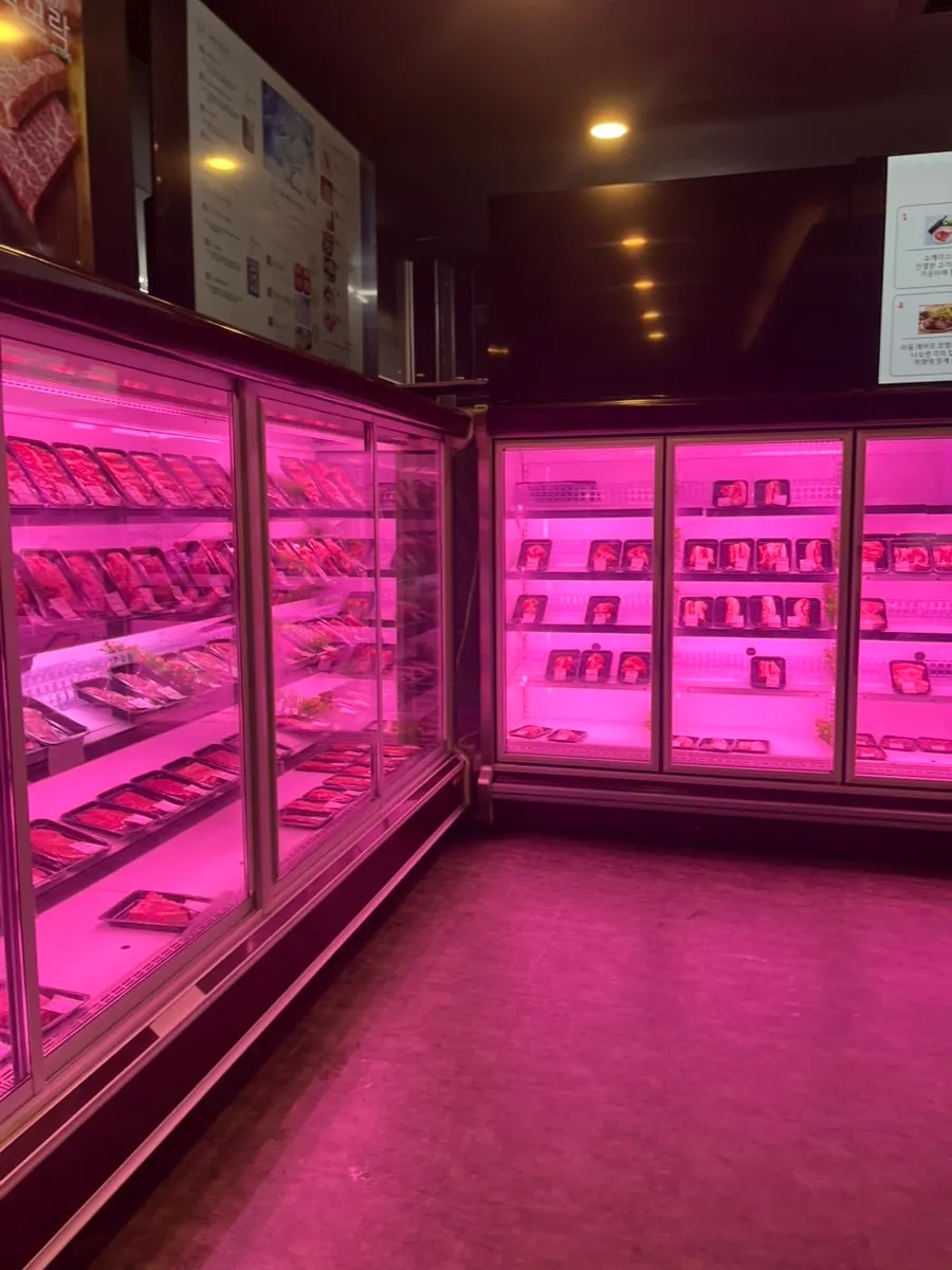 Beef displayed in the meat showcase