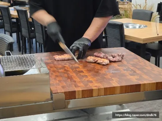 Pre-grilled fresh pork belly and whole skirt steak