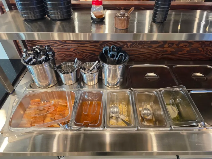 Interior view of the restaurant with the aging fridge area