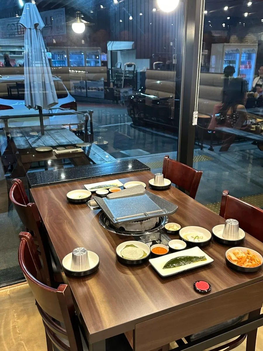 Roomy, clean interior of the BBQ restaurant