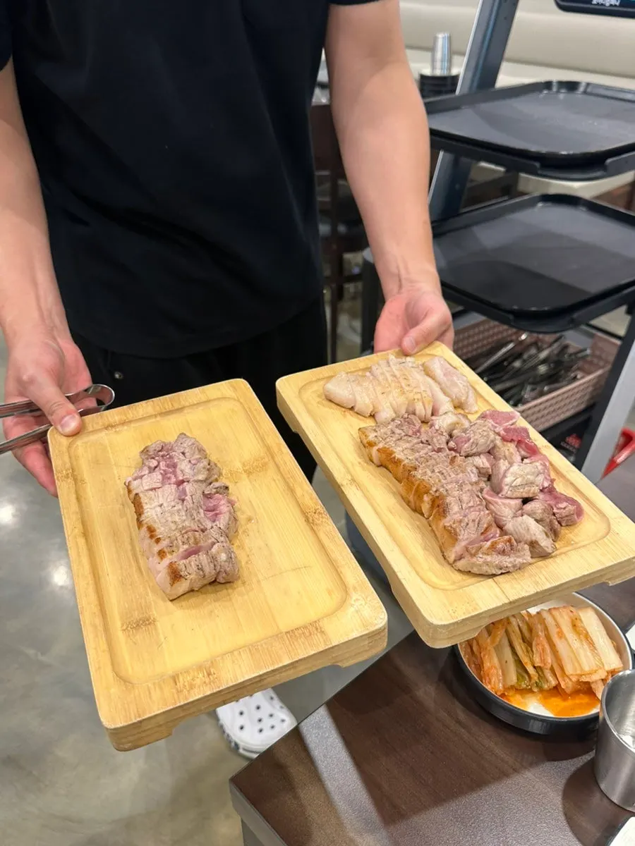 Raw pork neck, belly, and jowl set as ordered
