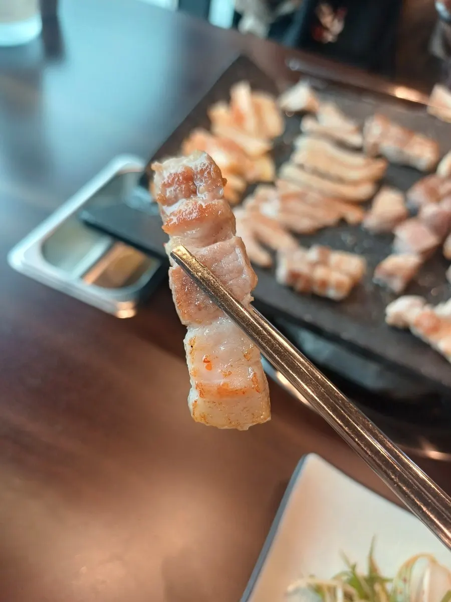 Pork belly grilled light and clean with fat rendered off