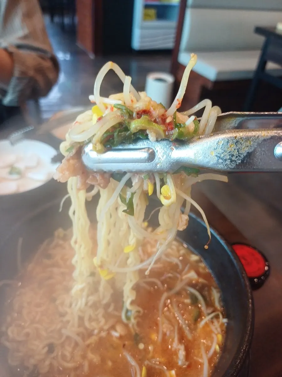 Bean sprouts topping the dwenjang ramyeon broth