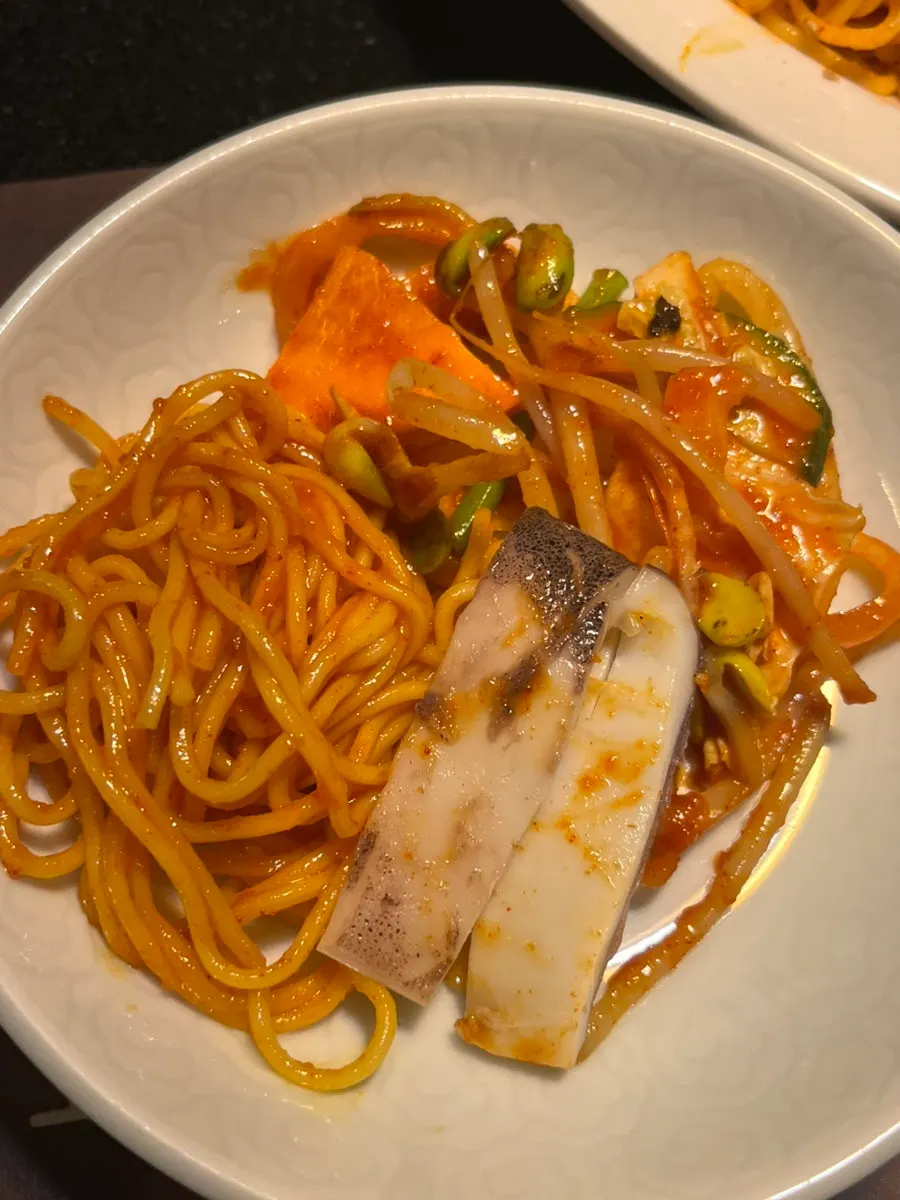 A plate of large whole squid muchim