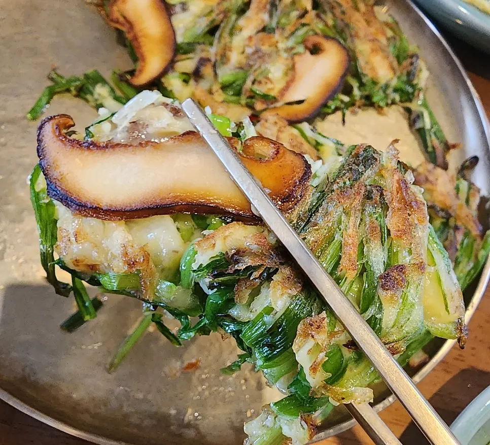 Meat-and-chive pancake loaded with meat