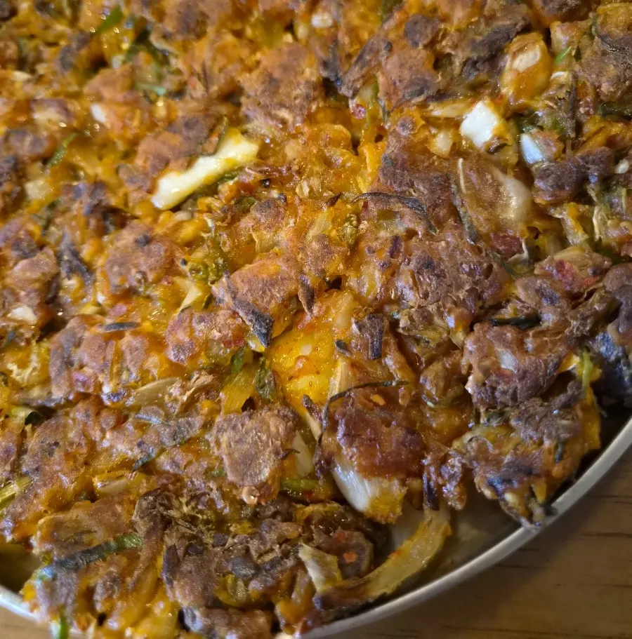 Thick meat kimchi pancake