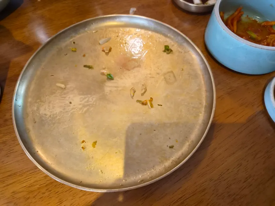 Empty plate after eating the meat kimchi pancake