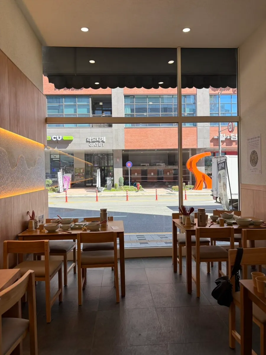 Decorative items and menu signage inside Hyangtaek