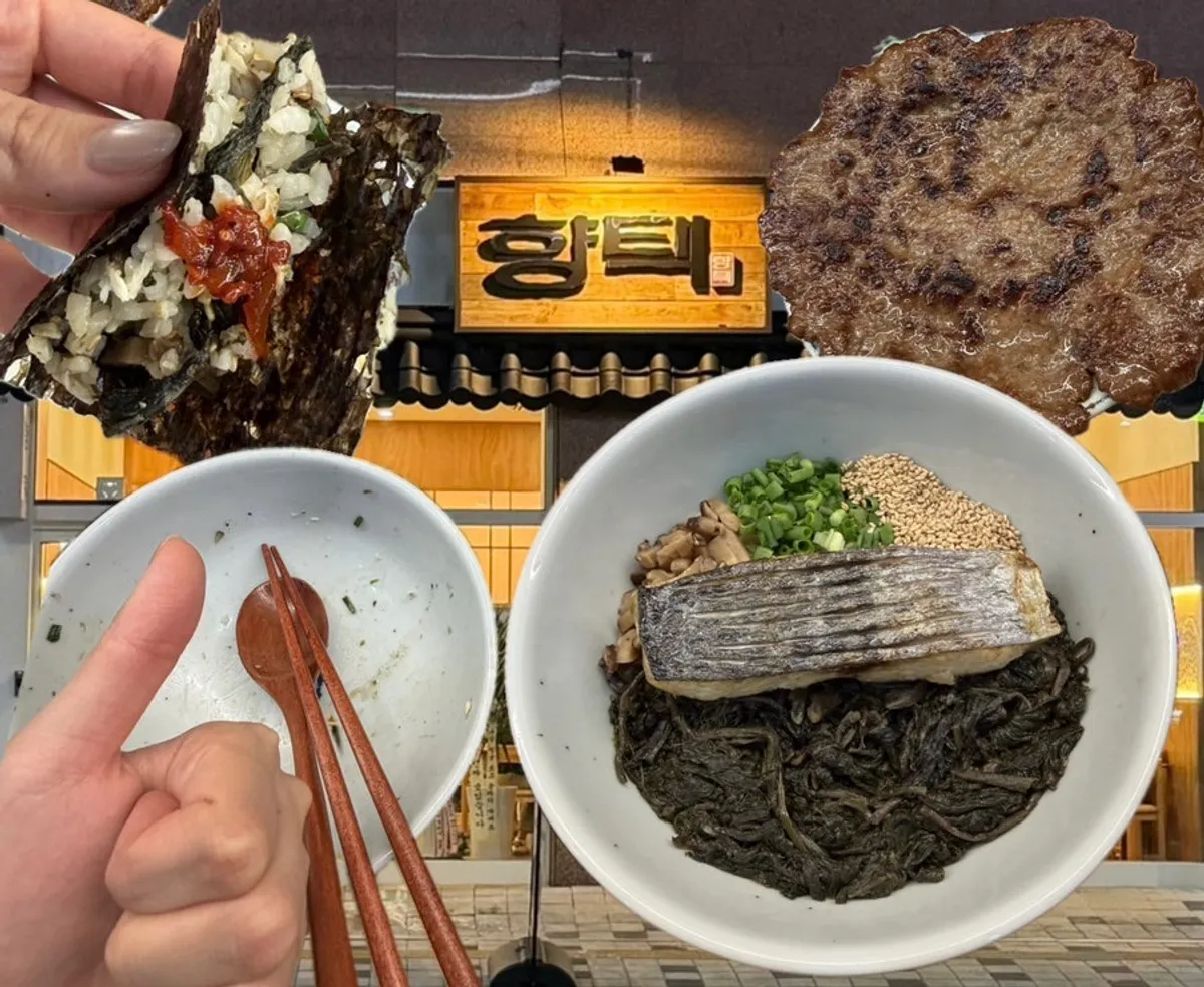 Full table spread of mackerel gondre rice at Hyangtaek Cheonan Buldang Branch