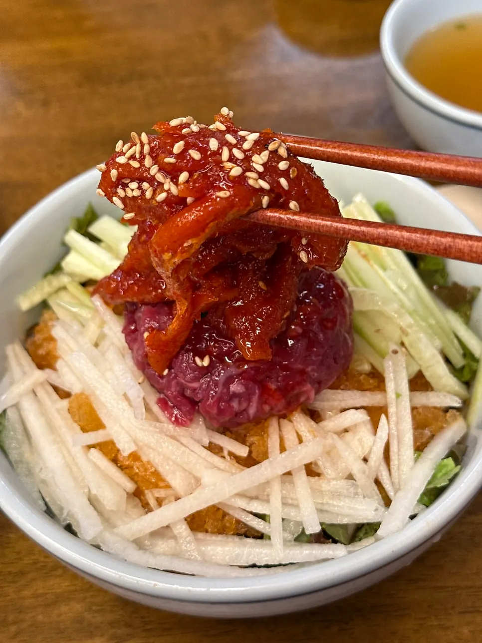 A bowl of the summer-only pollack yukhoe mulhoe