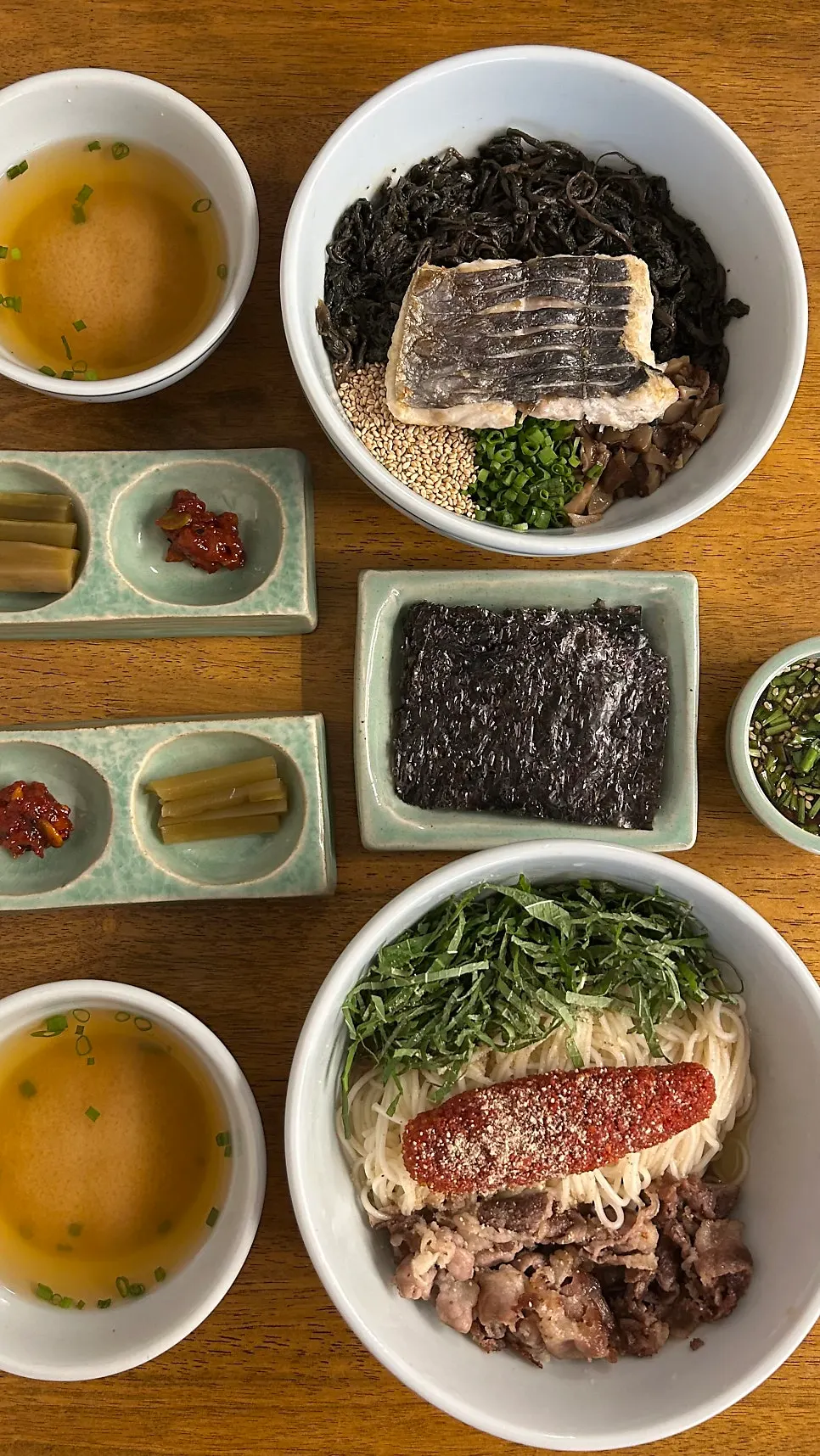 된장국과 비빔젓갈, 궁채 기본 상차림