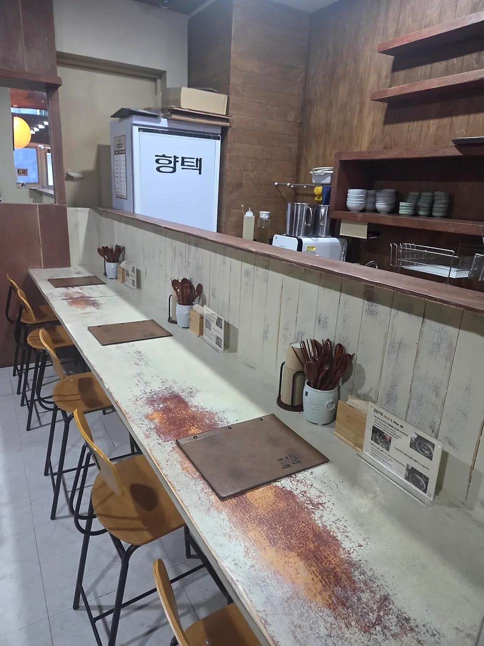 Hyangtaek's wood-tone interior