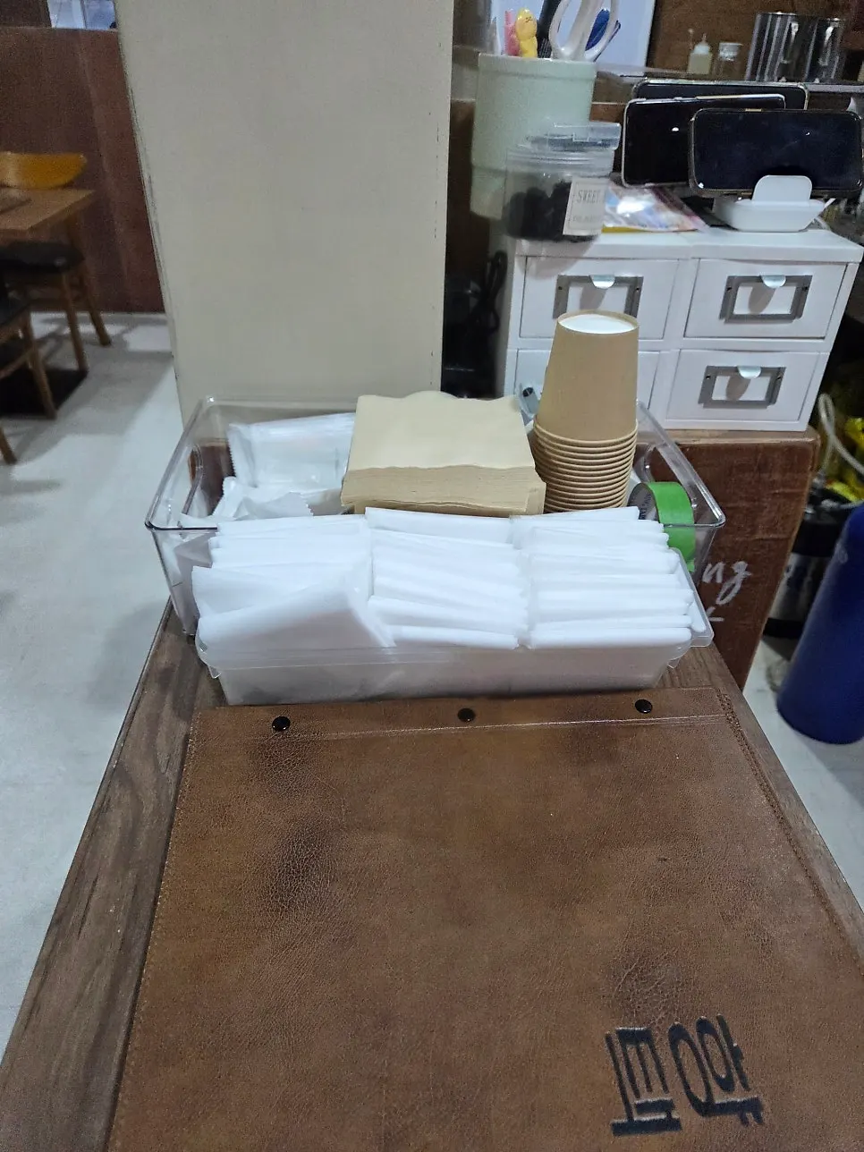 Disposable aprons and wet wipes area