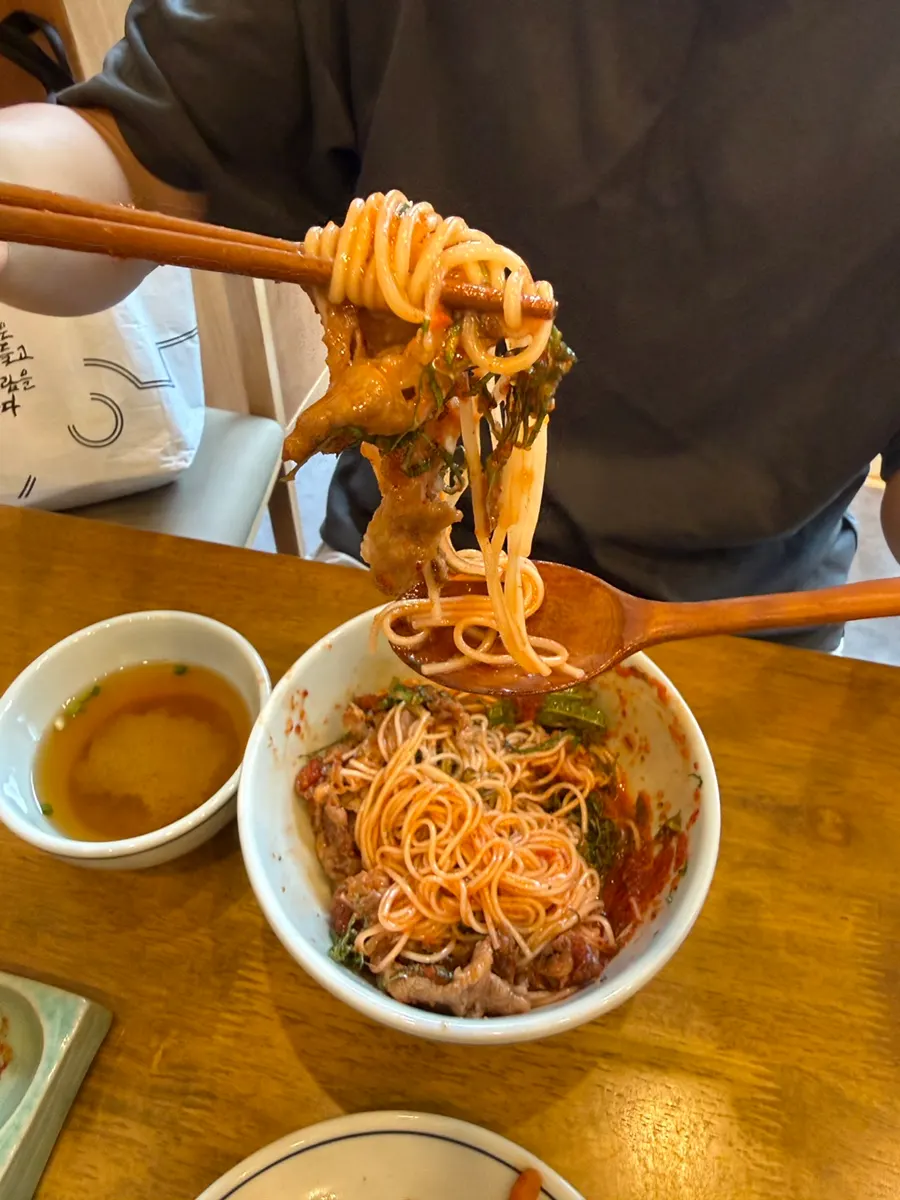 Herring roe bibim noodles mixed with mashed roe