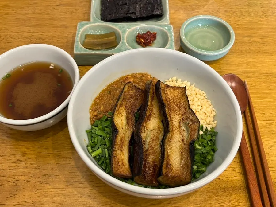 Neatly plated Korean meal at Hyangtaek Jeonpo Branch