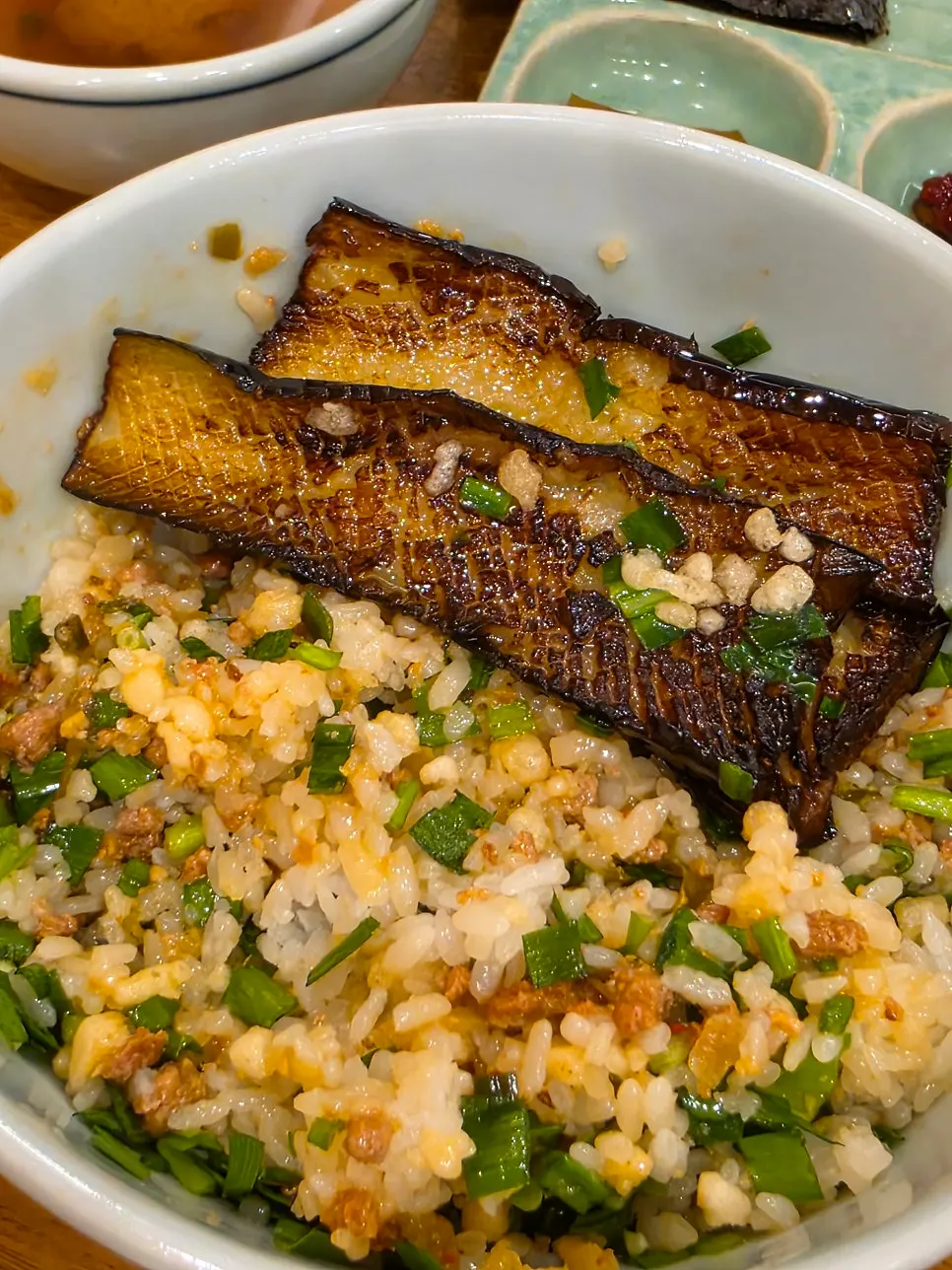 Eggplant doenjang rice bowl with vinegar sauce