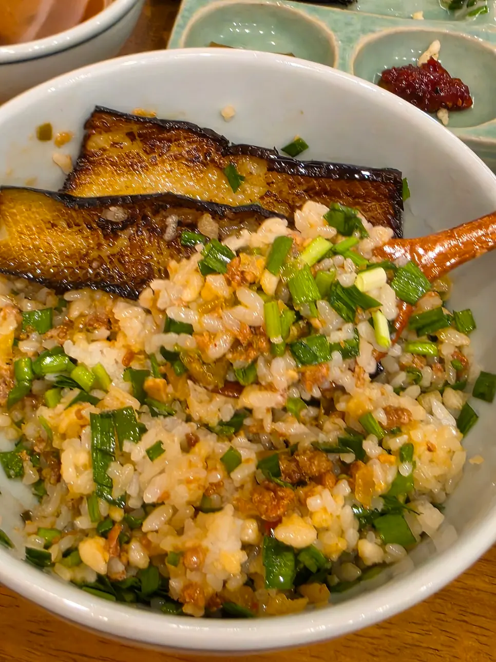 Eggplant on top of the doenjang rice bowl