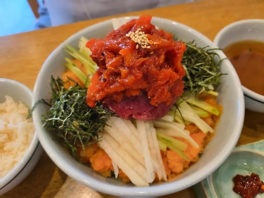 Pollack yukhoe mulhoe piled high with raw pollack