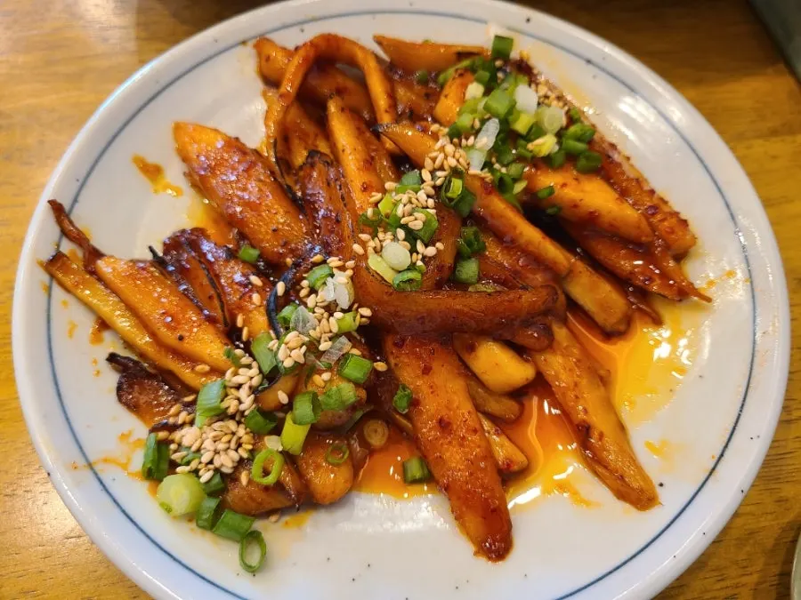 Smoky grilled deodeok with mushrooms side dish