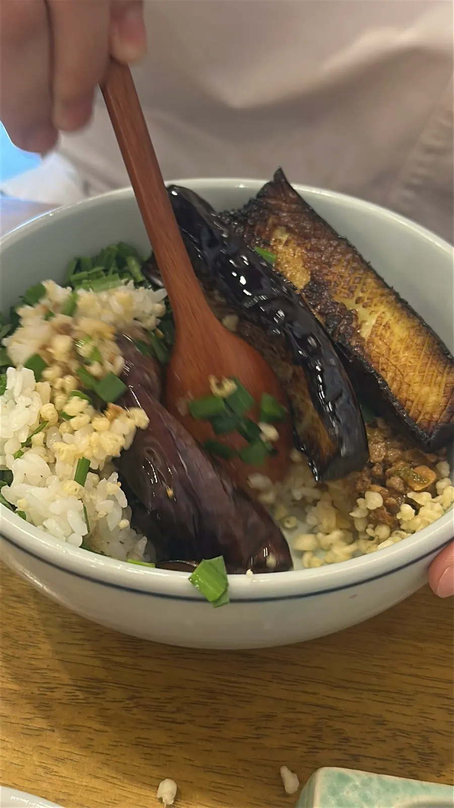 A bowl of eggplant doenjang rice