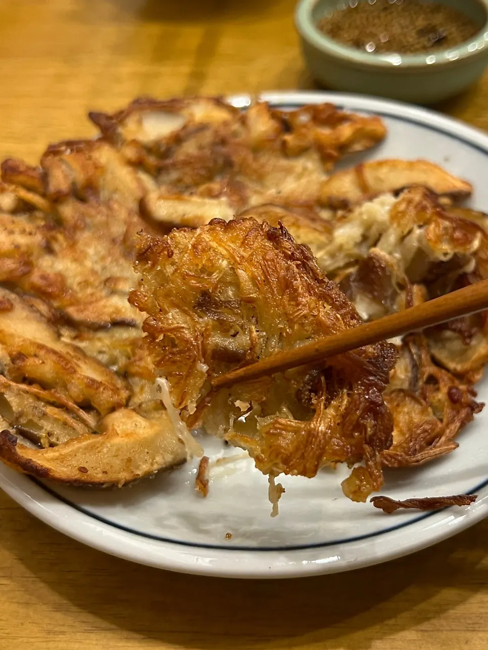Mushroom pancake fried crispy on the outside