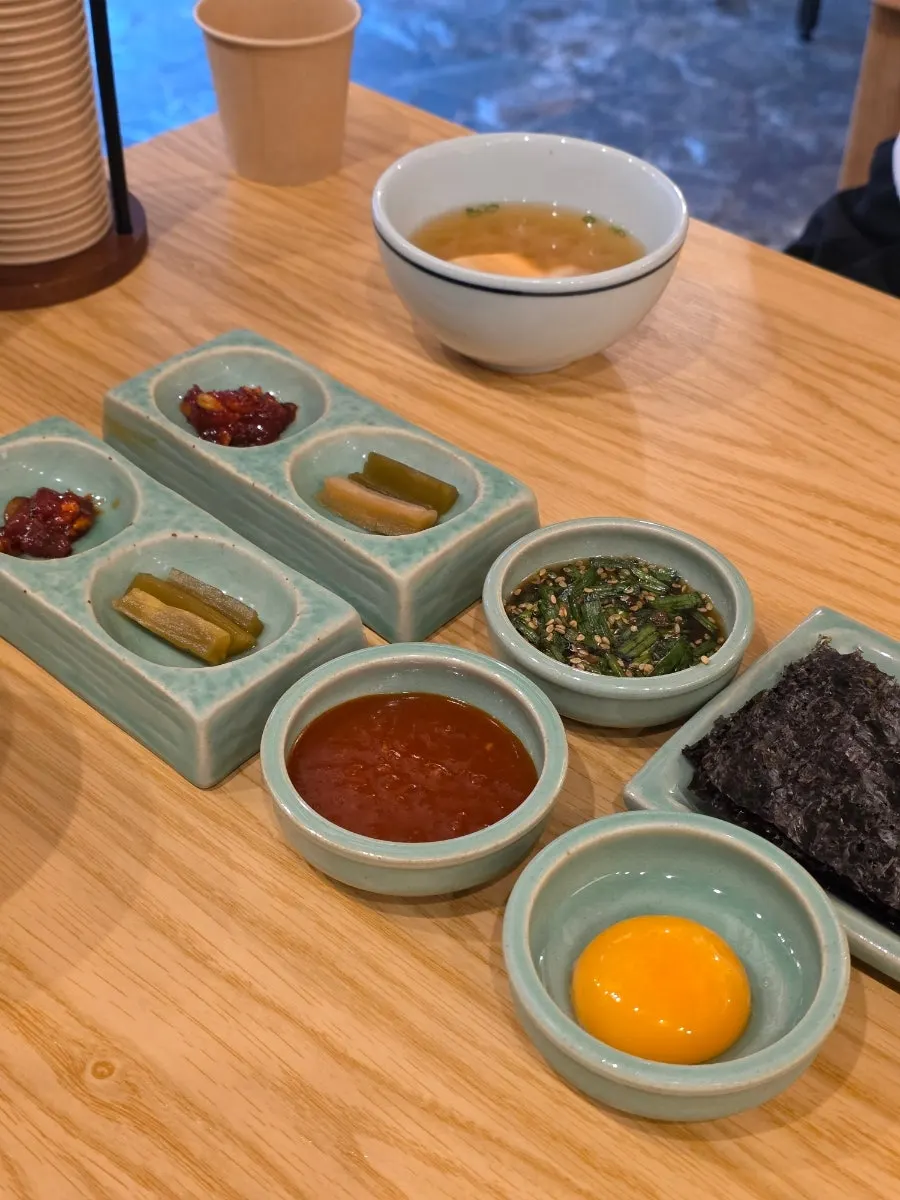 Sign for new menu items — grilled deodeok with mushrooms and Cheongsong-style chicken bulgogi