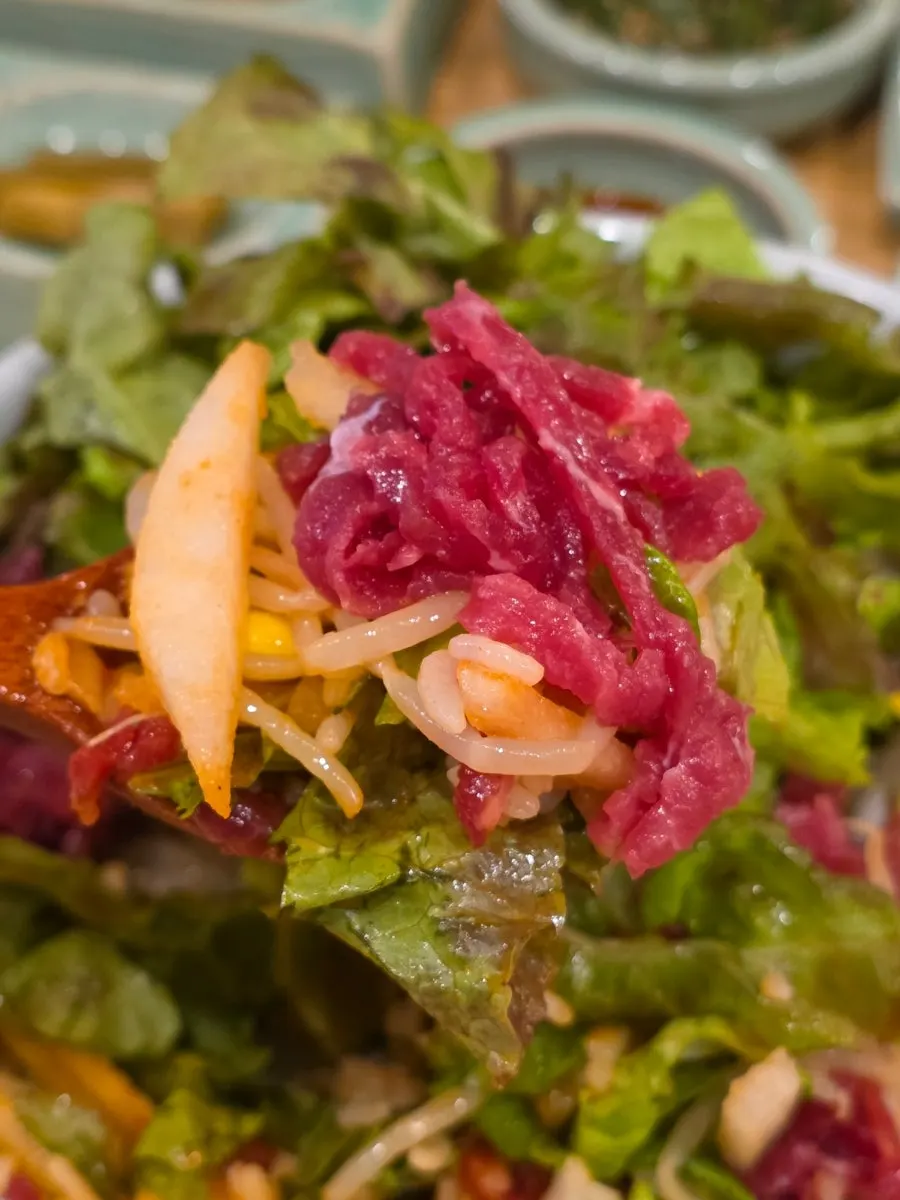 Close-up of Hyangtaek's yukhoe bibimbap