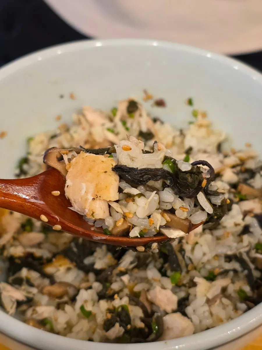 Mackerel gondre rice topped generously with gondre