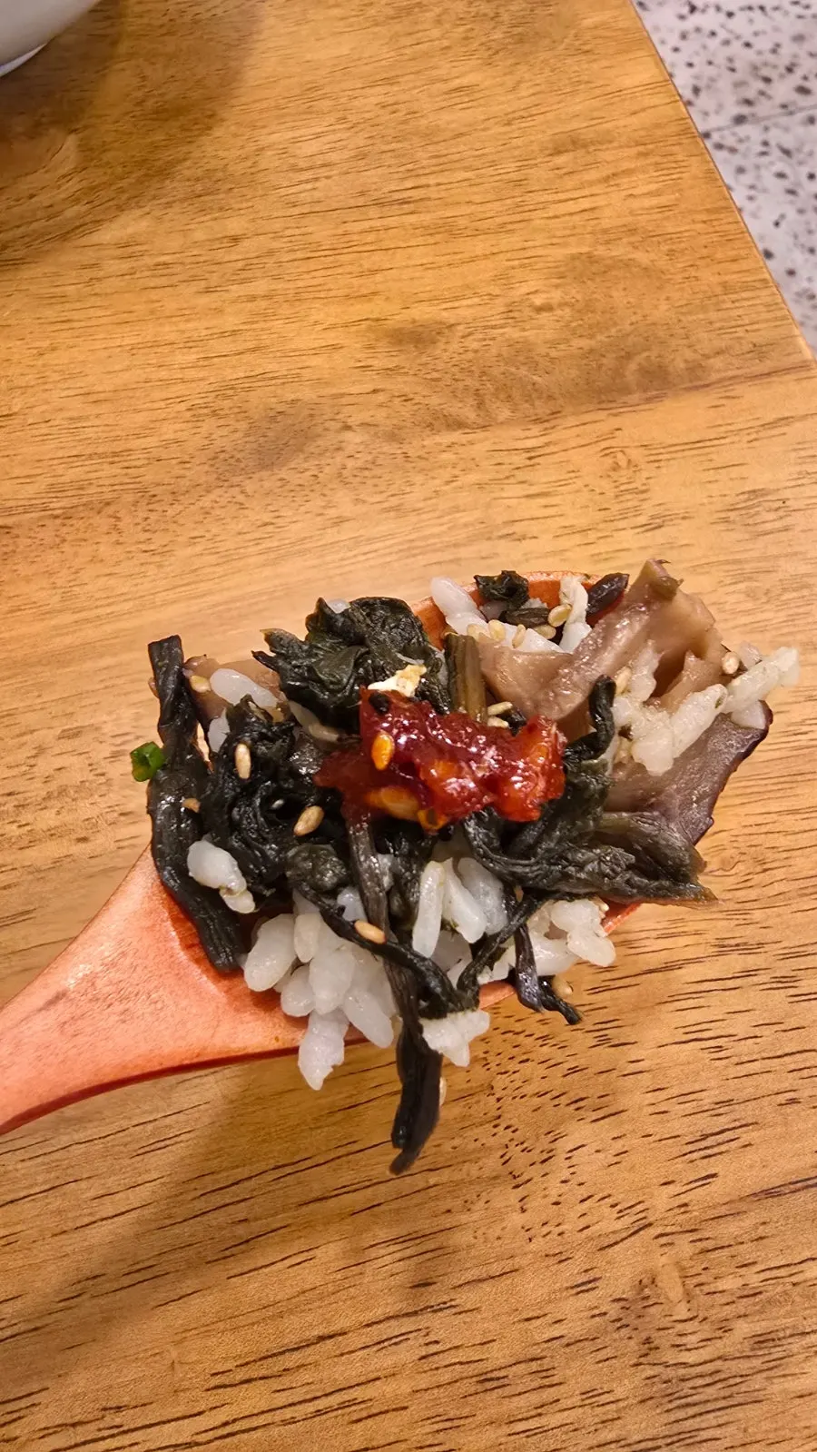 Mixing the mackerel gondre rice