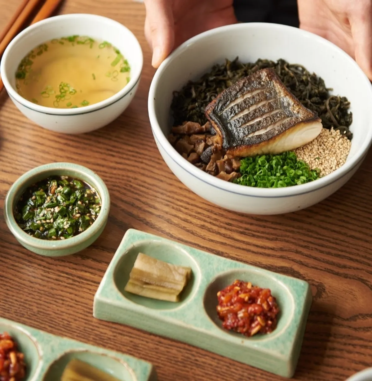 A full spread of mackerel gondre rice at Hyangtaek Seongseo Keimyung University Branch