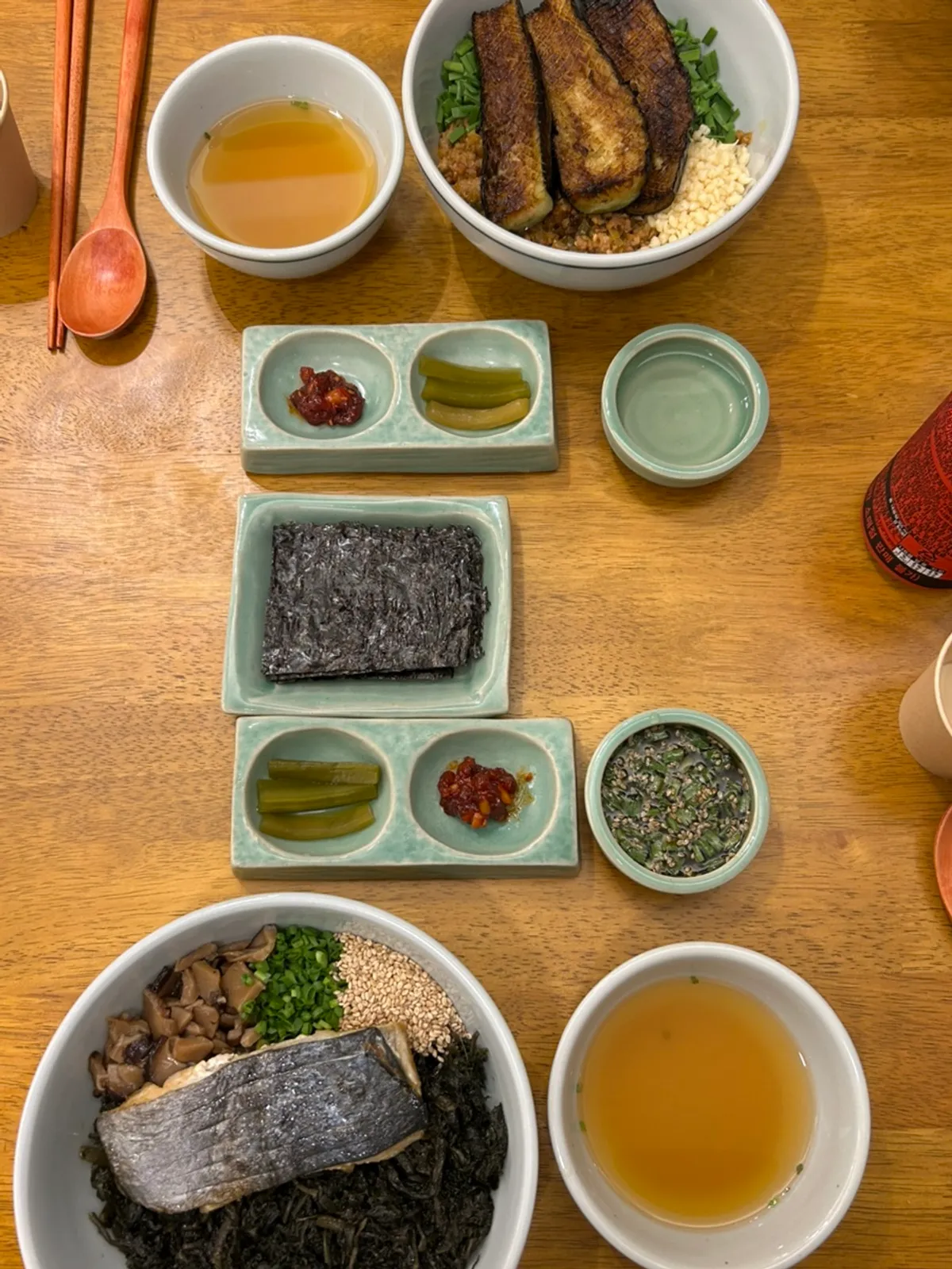 A neatly plated full spread at Hyangtaek